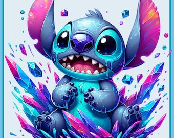 Stitch Gemstone Crystals Watercolor Splash | Clipart Images | Graphics and Artwork | Rainbow Aesthetic | PNG Cute Character Images
