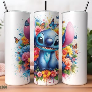Magic Stitch Floral Watercolor Tumbler, 20oz Skinny Tumbler, Stitch Floral Tumbler Wrap, Sublimation Design, Png Digital File
