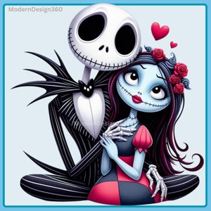 Jack and Sally Watercolor Splash, Clipart Images, Graphics and Artwork, Rainbow Aesthetic, PNG Christmas Nightmare Images