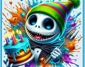 Jack Birthday Watercolor Splash | Clipart Images | Graphics and Artwork | Rainbow Aesthetic | PNG Christmas Nightmare Images