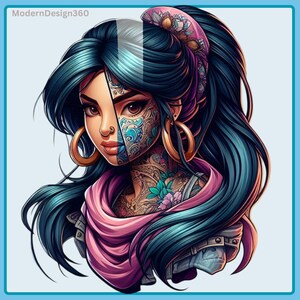 Jasmine Punk Rock Watercolor Splash, Clipart Images, Graphics and Artwork, Rainbow Aesthetic, PNG Cute Princess Images