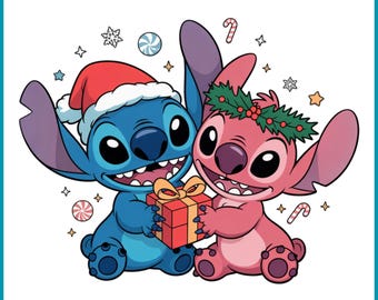 Stitch i Anioł png, Stitch i Anioł Boże Narodzenie, Stitch miłosny projekt, Stitch i Anioł Boże Narodzenie png, natychmiastowe pobieranie