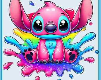 Cute Stitch PNG Watercolor Splash, Clipart Images, Digital design PNG file for sublimation, High Resolution, Instant Digital PNG Download