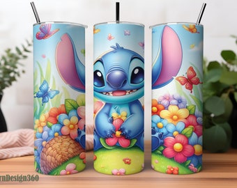 Vaso de acuarela con diseño floral y puntada mágica / Vaso delgado de 20 oz / Envoltura para vaso con diseño floral y puntada / Diseño de sublimación / Archivo digital PNG