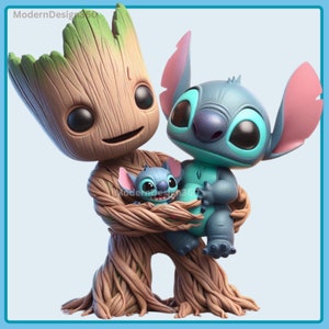 Imagen PNG de Baby Groot y Stitch, imágenes prediseñadas, gráficos e ilustraciones, imágenes de personajes lindos PNG
