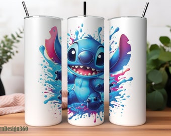 Stitch Tumbler Wrap | 20oz Tumbler | Tecknad film Tumbler | Stitch akvarell design PNG | Tumbler sublimering | Digital fil