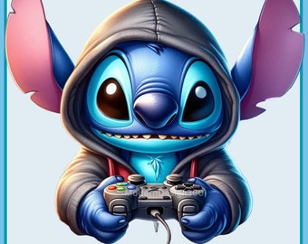 Stitch Gamer Akwarela Splash, Obrazy Clipart, Grafika i Artwork, Stitch Gamer, Stitch PNG, Estetyka Tęczy, PNG Słodkie Obrazy PS