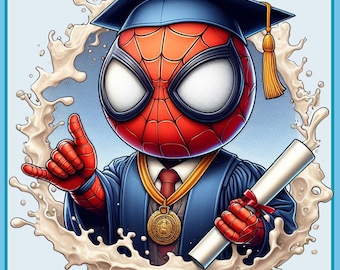 Cute Spidey Diploma, Graduation Watercolor Splash, Clipart Images, Graphics and Artwork, Rainbow Aesthetic, PNG Superhero Movie Images