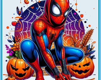 Lindo Spidey Halloween / Salpicadura de acuarela / Imágenes prediseñadas / Gráficos y obras de arte / Estética del arcoíris / Imágenes PNG de superhéroes