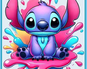 Stitch Floral Watercolor Splash, Clipart Images, Graphics and Artwork, Stitch Summer Aesthetic, PNG Cute Birthday Images