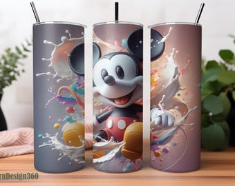 Mickey Mouse Tumbler Wrap PNG, 20 oz Watercolor Splash Digital Design - High Resolution - Instant Digital PNG Download