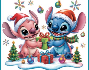 Stitch i Anioł png, Stitch i Anioł Boże Narodzenie, Stitch miłosny projekt, Stitch i Anioł Boże Narodzenie png, natychmiastowe pobieranie