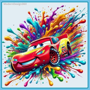 4 PNG Lightning McQueen Cars Splash and Watercolor Digital design PNG file for sublimation - High Resolution -Instant Digital PNG Download