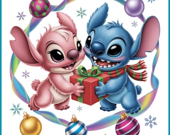 Stitch i Anioł png, Stitch i Anioł Boże Narodzenie, Stitch miłosny projekt, Stitch i Anioł Boże Narodzenie png, natychmiastowe pobieranie