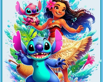 Moana and Stitch Watercolor Splash | Clipart Images, Graphics and Artwork | Rainbow Aesthetic | PNG Little Princess Images