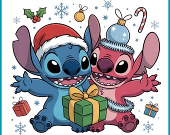 Stitch i Anioł png, Stitch i Anioł Boże Narodzenie, Stitch miłosny projekt, Stitch i Anioł Boże Narodzenie png, natychmiastowe pobieranie
