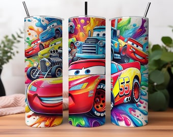 Lightning McQueen Tumbler Wrap PNG, 20 oz Watercolor Splash Digital Design - High Resolution - Instant Digital PNG Download