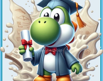 Yoshi-Diplom Abschluss Aquarell Splash, Clipart-Bilder, Grafiken und Kunstwerke, Regenbogen Ästhetik, PNG Gaming Bilder