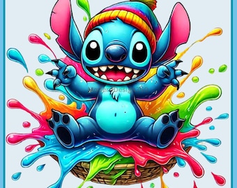Stitch Winter Watercolor Splash | Clipart Images | Graphics and Artwork | Stitch Summer Aesthetic | PNG Cute Birthday Images