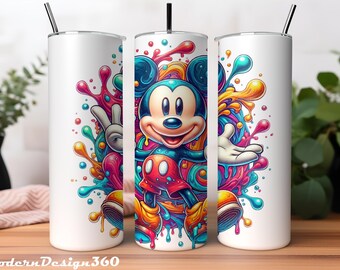 Mickey Mouse Tumbler Wrap PNG | 20 oz Watercolor Splash Digital Design | mickey mouse tumbler wrap png | Instant Digital PNG Download