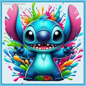 Stitch Floral Watercolor Splash, Clipart Images, Graphics and Artwork, Stitch Summer Aesthetic, PNG Cute Birthday Images