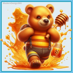 Honig Bär Aquarell Splash | Clipart-Bilder | Grafiken und Kunstwerke | Regenbogenästhetik | Niedliche Winnie Bären Bilder