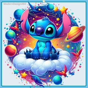 Stitch Clouds Watercolor Splash, Clipart Images, Stitch Clipart, Graphics and Artwork, Rainbow Aesthetic, PNG Cute Character Images