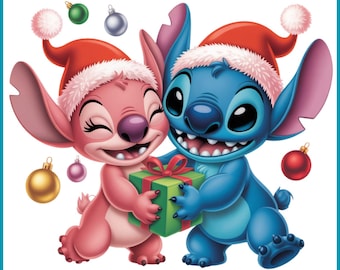 Stitch i Anioł png, Stitch i Anioł Boże Narodzenie, Stitch miłosny projekt, Stitch i Anioł Boże Narodzenie png, natychmiastowe pobieranie