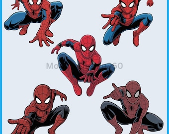 Pakiet 5 clipartów PNG Spiderman, Pakiet PNG Spiderman, Superbohater PNG, Idealne na urodziny Spidermana, koszulki