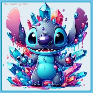 Stitch Gemstone Crystals Watercolor Splash | Clipart Images | Graphics and Artwork | Rainbow Aesthetic | PNG Cute Character Images