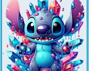 Stitch Gemstone Crystals Watercolor Splash | Clipart Images | Graphics and Artwork | Rainbow Aesthetic | PNG Cute Character Images