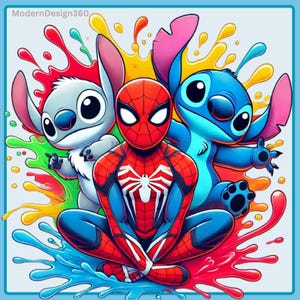 Imagen PNG de Spidey y Stitch / Imágenes prediseñadas / Gráficos y obras de arte / Imágenes PNG de personajes lindos / Descarga digital de Stitch