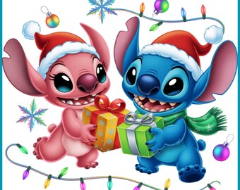 Stitch i Anioł png, Stitch i Anioł Boże Narodzenie, Stitch miłosny projekt, Stitch i Anioł Boże Narodzenie png, natychmiastowe pobieranie
