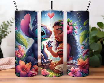 Moana Love Stitch Tumbler Wrap, Princess Tumbler Wrap Sublimation Design PNG, 20oz Skinny Straight & Tapered Stitch Tumbler Wrap