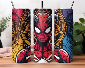 Envoltório de copo do Homem-Aranha PNG | Envoltório de copo do Homem-Aranha | Copo de 20 onças | Envoltório de copo de super-herói|Design aquarela do Homem-Aranha Png|Sublimação de copo