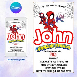Watercolor Spidey and his Amazing Friends Birthday Party Invitation, Superhero Birthday Invite, Editable Template, Mobile Invite, Printable