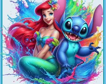 Ariel and Stitch Watercolor Splash | Clipart Images | Graphics and Artwork | Rainbow Aesthetic | PNG Little Mermaid Images