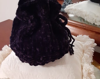 Velvety Mini Drawstring Sack in Black by Never Felt Better