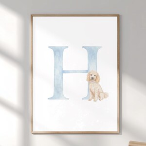 Personalized Golden Doodle Initial Print | Hand Painted Watercolor Dog Letter | Doodle Nursery Art | Custom Dog Wall Art | Art Print A4 A3
