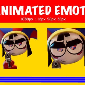 Pomni emote twitch animato, malvagio, minaccioso, pistola, TADC, trasparente, anime, discord, carino, divertente, streamer, il fantastico circo digitale