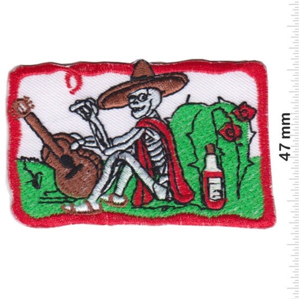 Totenkopf Mexikanisch Smoke Gitarre Tequila White Embroidered Patch Badge Applique Iron on