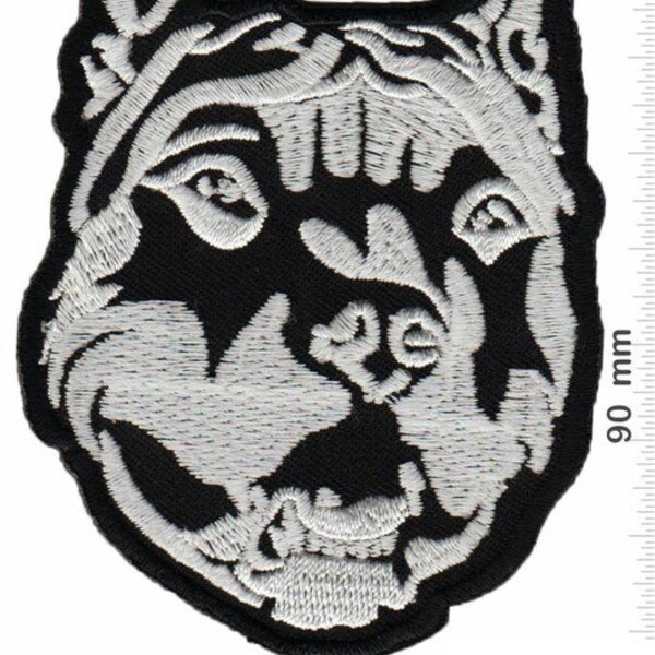 Wolf Dog Pitbull Black Silver Head Embroidered Patch Badge Applique Iron on