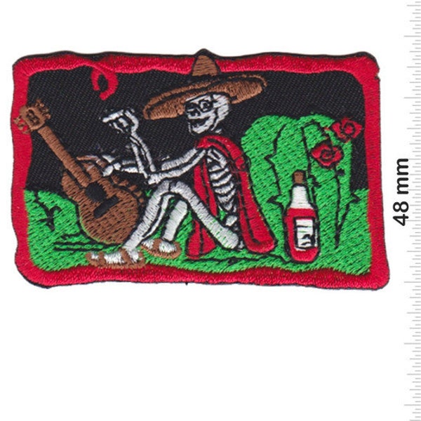 Totenkopf Mexikanisch Smoke Gitarre Tequila Black Embroidered Patch Badge Applique Iron on