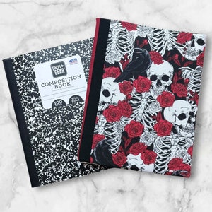 Gothic Skulls and Roses Notebook Cover, Padded Protective Cover with Elastic Closure, Dark Aesthetic for Writing Journals & Notebooks