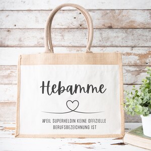 Jute Shopper Hebamme - Superheldin | Farbe Natur | Geschenk beste Hebamme | Tragetasche