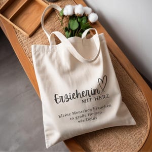 Baumwolltasche Erzieherin mit Herz | Personalisiert I Tote Bag | Baumwolltasche Farbe Natur | Geschenk Erzieherin| beste Erzieherin