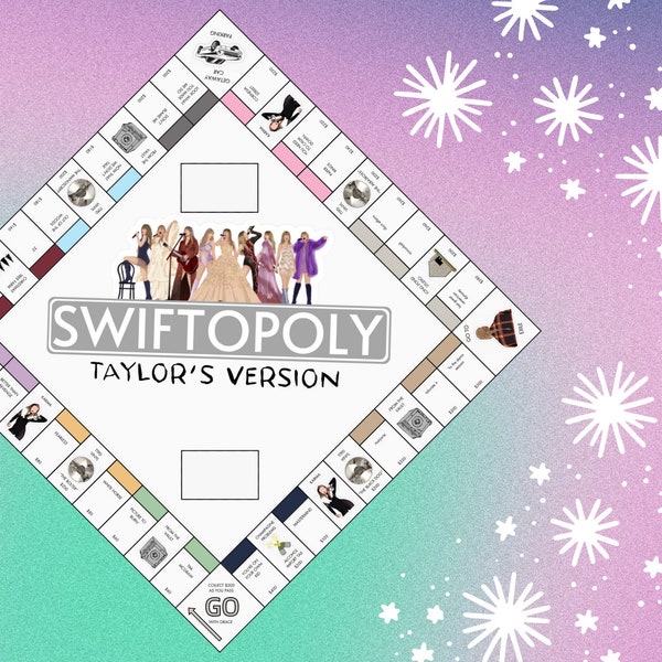 SWIFTOPOLY - Taylor Swift 'Swiftie' Monopoly Descarga digital Juego de mesa imprimible, Tarjetas y dinero