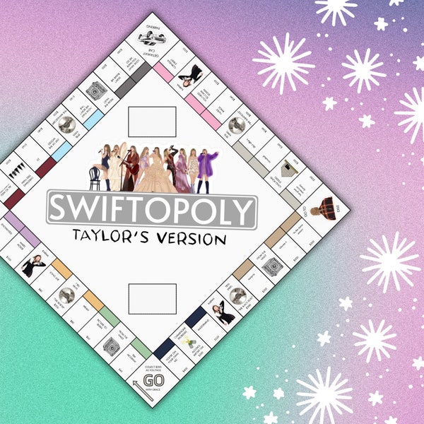 SWIFTOPOLY - Taylor Swift 'Swiftie' Monopoly Descarga digital Juego de mesa imprimible, Tarjetas y dinero