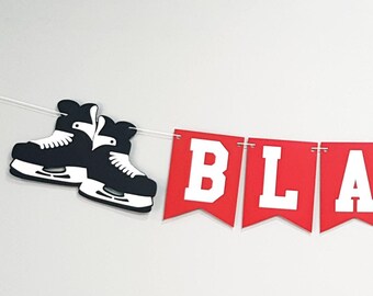 Personalized Hockey Skates Handmade Custom Cardstock Banner Party Decoration