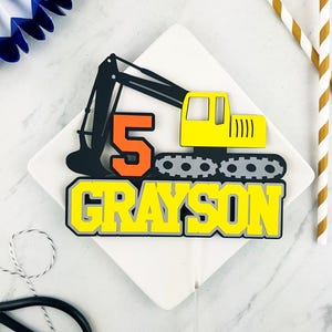 Excavator Birthday Handmade Custom Cardstock Cake Topper, Party Decoration.